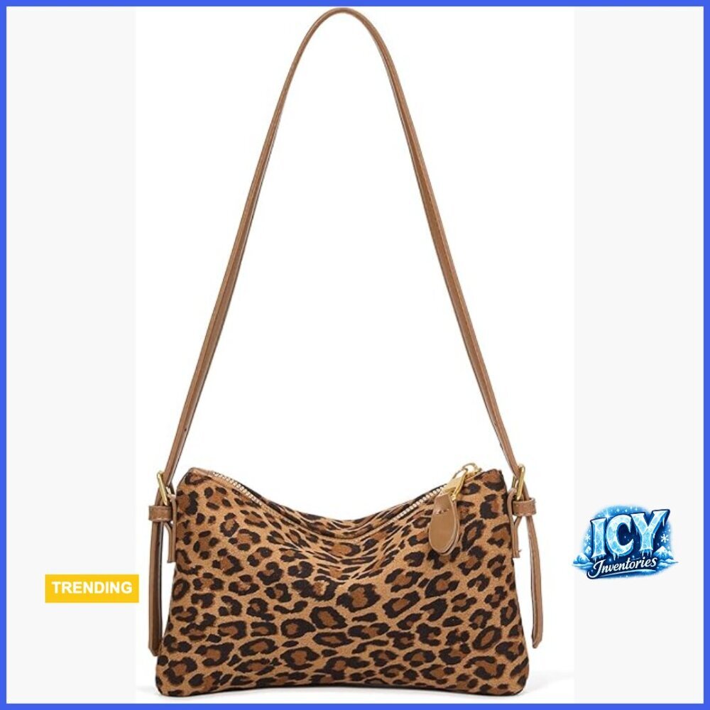 Suede Mini Clutch Evening Bag with Leopard Print and Detachable Straps